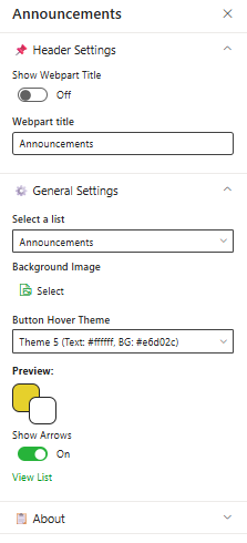 Announcements Property Pane