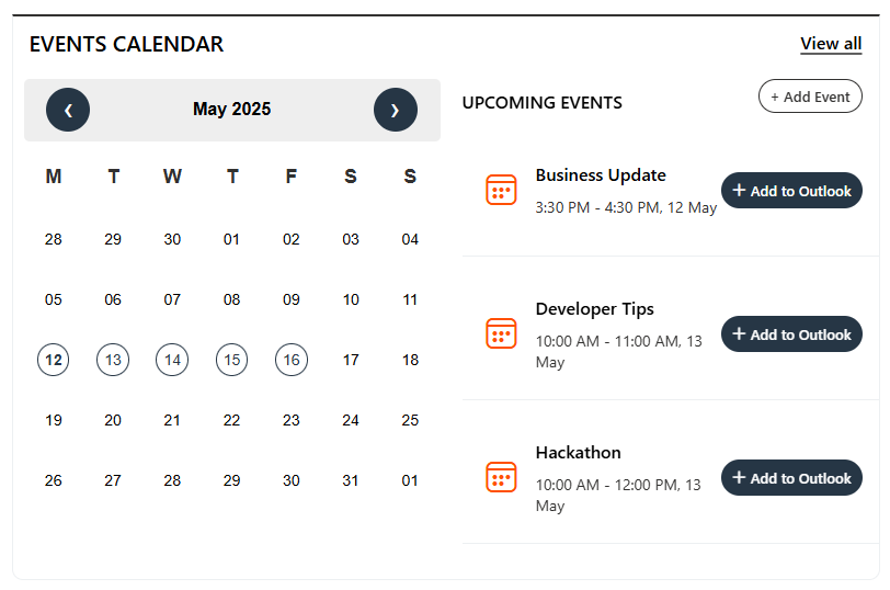 Events Calendar Preview