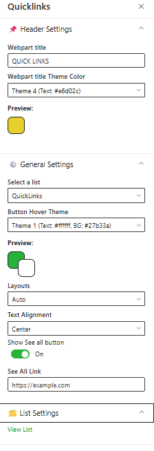 Quicklinks Property Pane