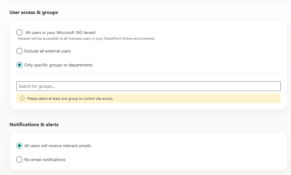 User Notification Alerts