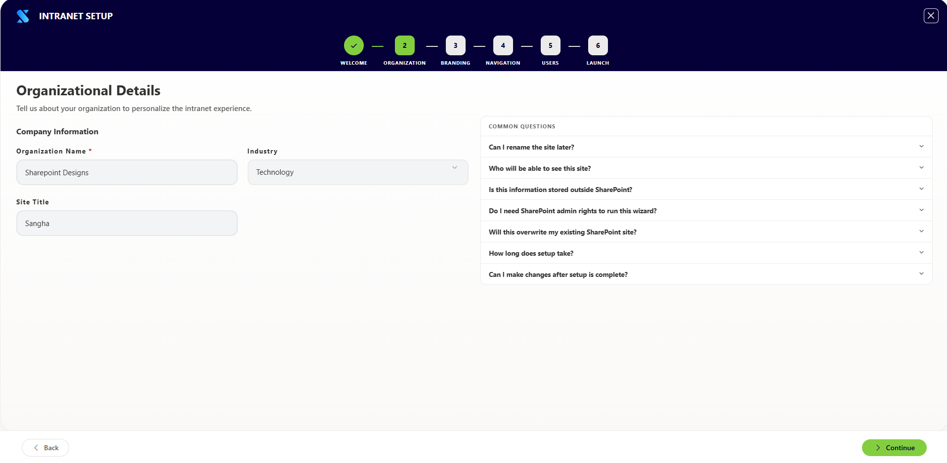 Organization Details Screen
