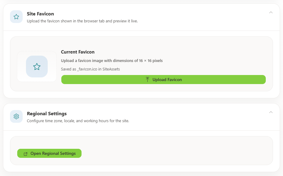 Branding - Favicon &amp; Regional Settings Configuration