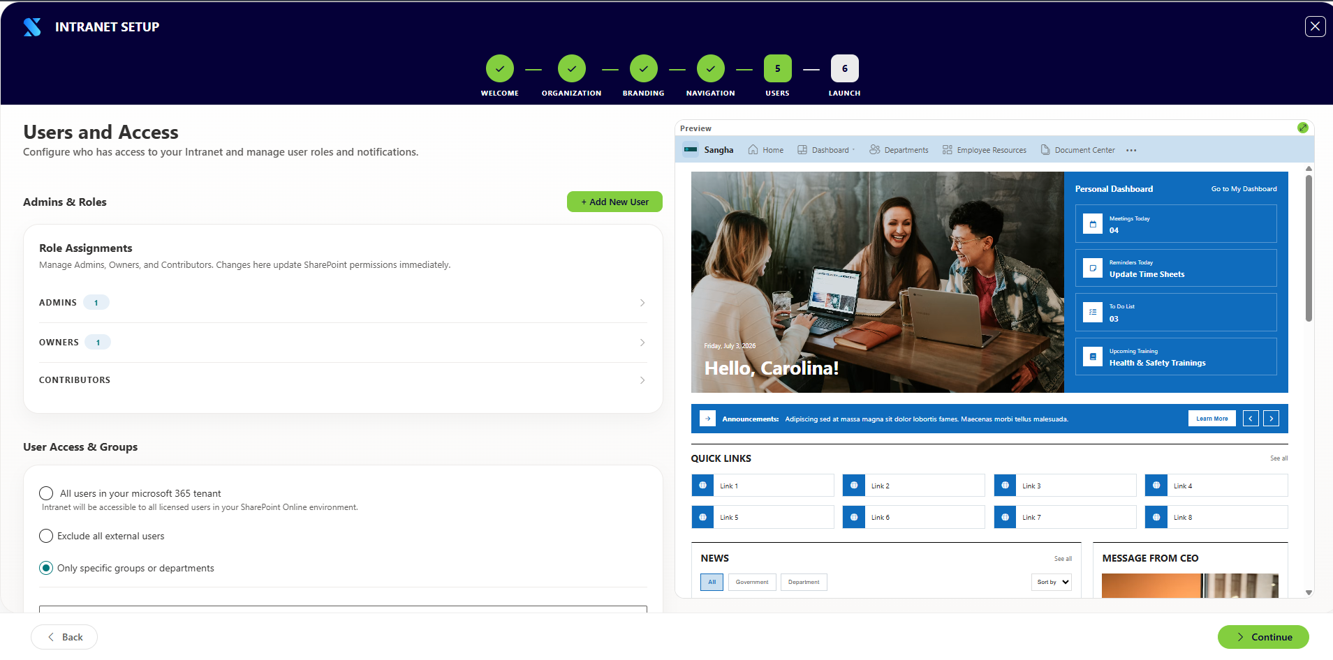 User Permission Screen